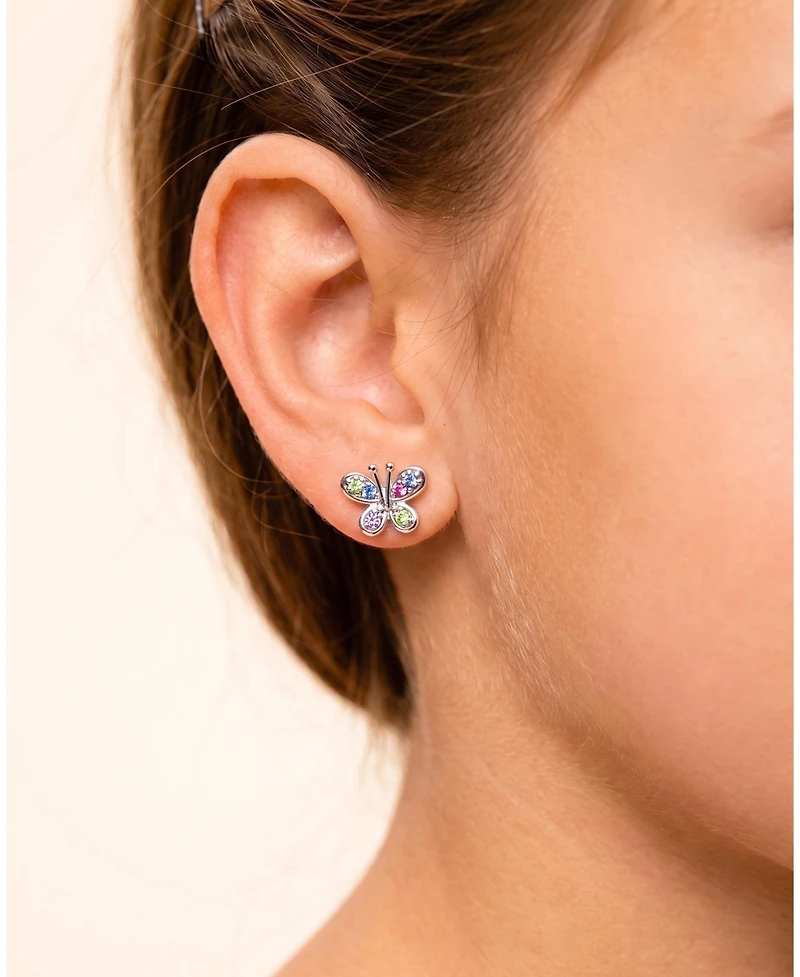 Chanteur Girls /Girl/Butterfly Mulit-color Crystal White Gold Palladium Plating Screwstud Earring