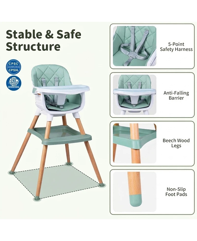 Sugift 9-in-1 Convertible Baby High Chair with Adjustable Double Tray