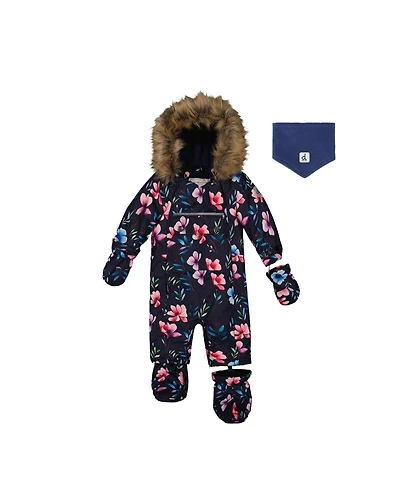 Deux par Baby Girl One Piece Snowsuit Adapted for Car Seats Floral Print