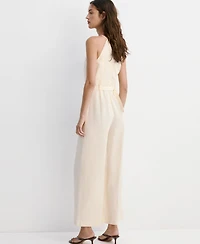 Mango Women's Wide-Leg Sleeveless Belt Detail Halter Jumpsuit
