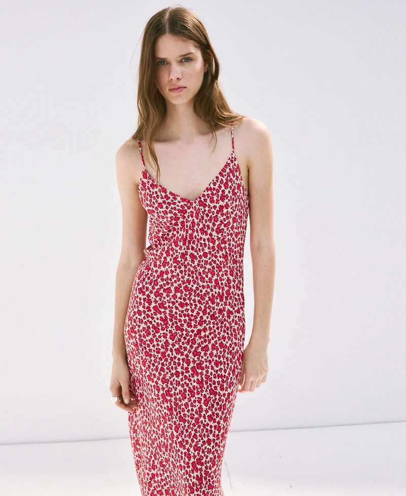 Mango Women's Floral Midi Thin-Strap V-Neck Dress