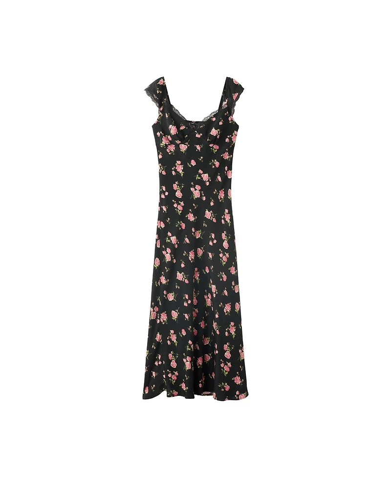 Mango Women's Short-Sleeve V-Neck Floral-Print Midi Dress