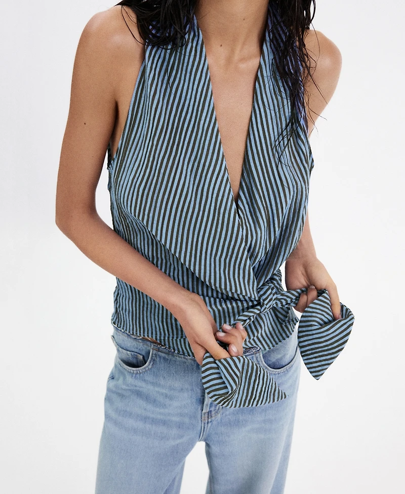 Mango Women's Striped Wrap Blouse