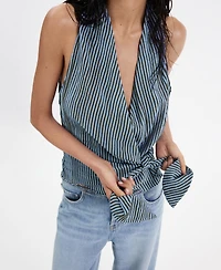 Mango Women's Striped Wrap Blouse