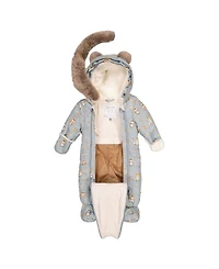 Deux par Baby Boy One Piece Snowsuit Adapted for Car Seats Animal Print