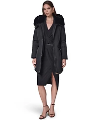 Donna Karan New York Women's Belted Hooded Mid-Length Puffer Coat