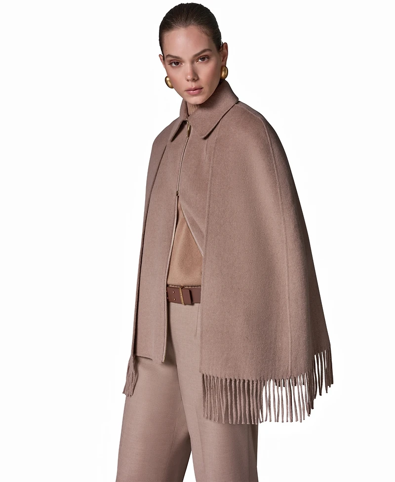 Donna Karan New York Women's Fringe Wool Cape Coat