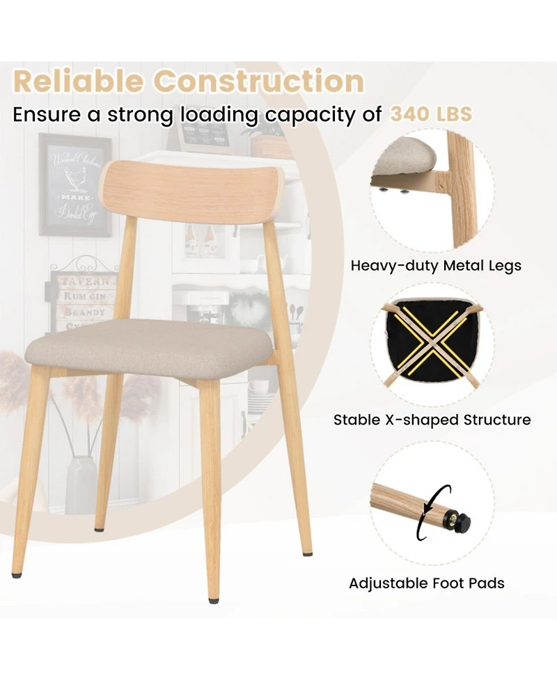 Sugift Modern Linen Upholstered Dining Chairs Set of 4 with Curved Back
