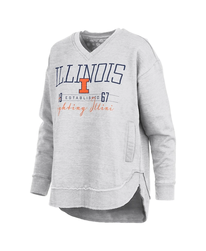 Pressbox Women's Heather Gray Illinois Fighting Illini Marcus East Hall Poncho V-Neck Sweatshirt