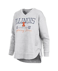 Pressbox Women's Heather Gray Illinois Fighting Illini Marcus East Hall Poncho V-Neck Sweatshirt