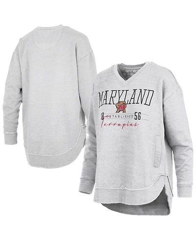 Pressbox Women's Heather Gray Maryland Terrapins Marcus East Hall Poncho V-Neck Sweatshirt