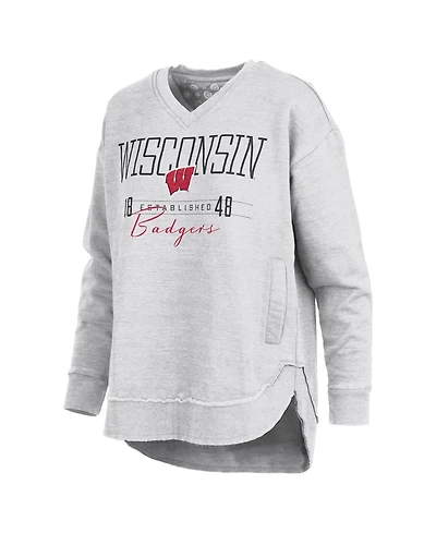 Pressbox Women's Heather Gray Wisconsin Badgers Marcus East Hall Poncho V-Neck Sweatshirt