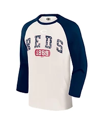 Darius Rucker Collection By Fanatics Men's Cream/Navy Cincinnati Reds Americana 3/4-Sleeve Raglan T-Shirt