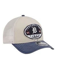 New Era Men's Light Beige/Navy Detroit Tigers Frayed M-Crown A-Frame 9FORTY Trucker Adjustable Hat