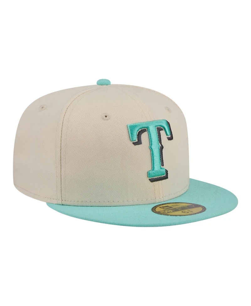 New Era Men's Light Beige/Turquoise Texas Rangers Two-Tone Color Pack 59FIFTY Fitted Hat