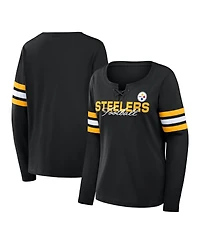 Fanatics Women's Black Pittsburgh Steelers Team First Coverage Scheme Lace-Up Long Sleeve T-Shirt