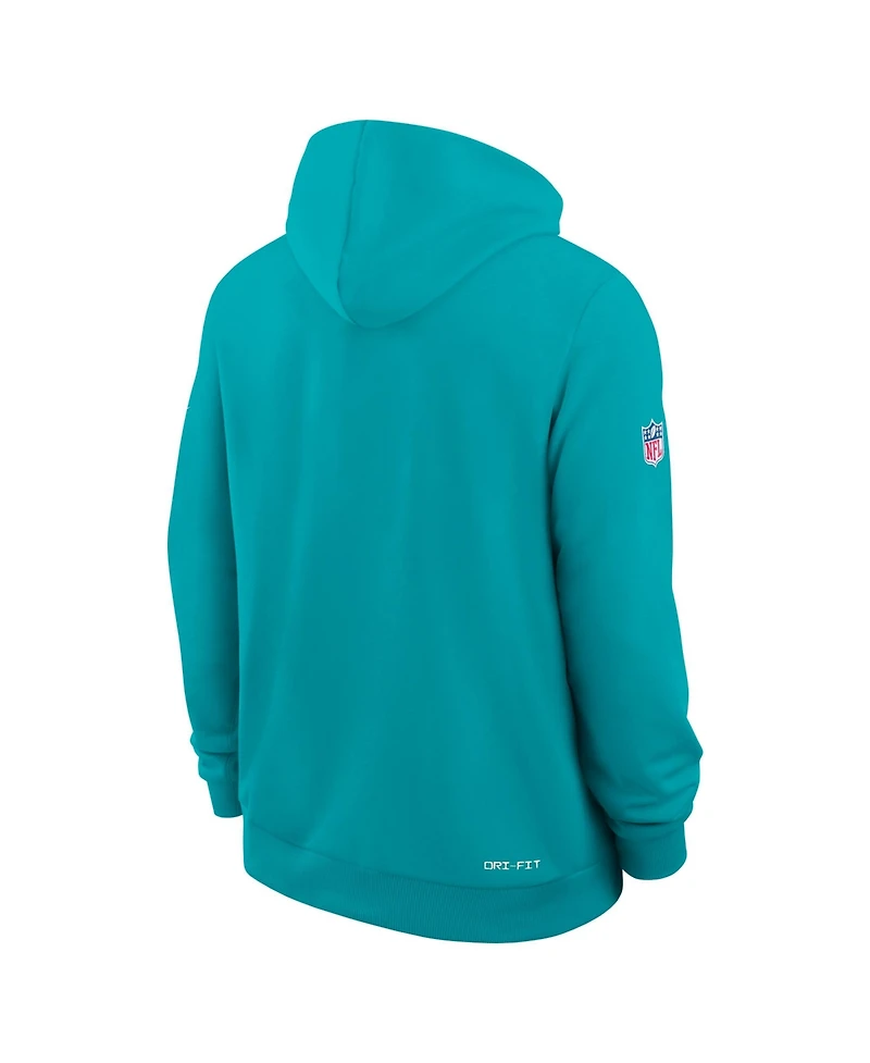 Nike Men's Aqua Miami Dolphins Sideline Standard Issue Top Prospect Dri-fit Hoodie