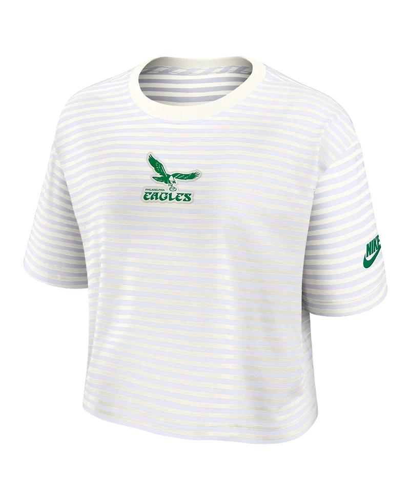 Nike Women's Yellow/Cream Philadelphia Eagles Striped Cropped T-Shirt