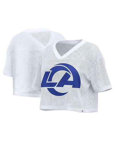 Fanatics Women's White Los Angeles Rams Oversized Mesh Cropped V-Neck Jersey