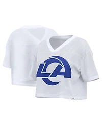 Fanatics Women's White Los Angeles Rams Oversized Mesh Cropped V-Neck Jersey