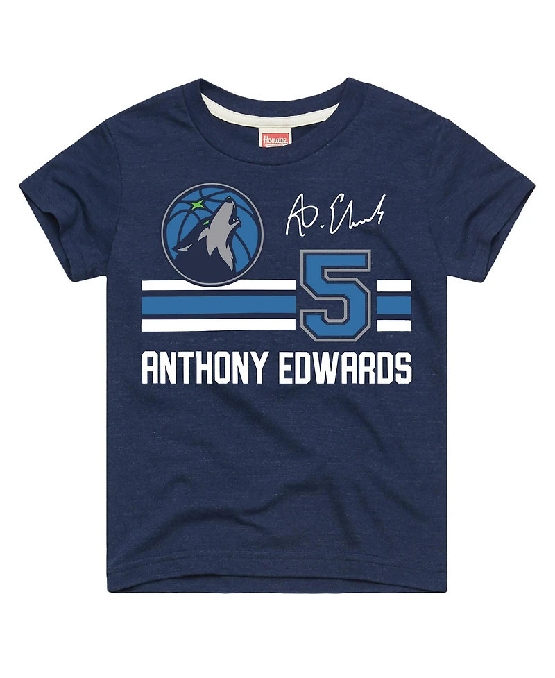 Homage Big Boys and Girls Anthony Edwards Navy Minnesota Timberwolves Remix Signature Name & Number Tri-Blend T-Shirt