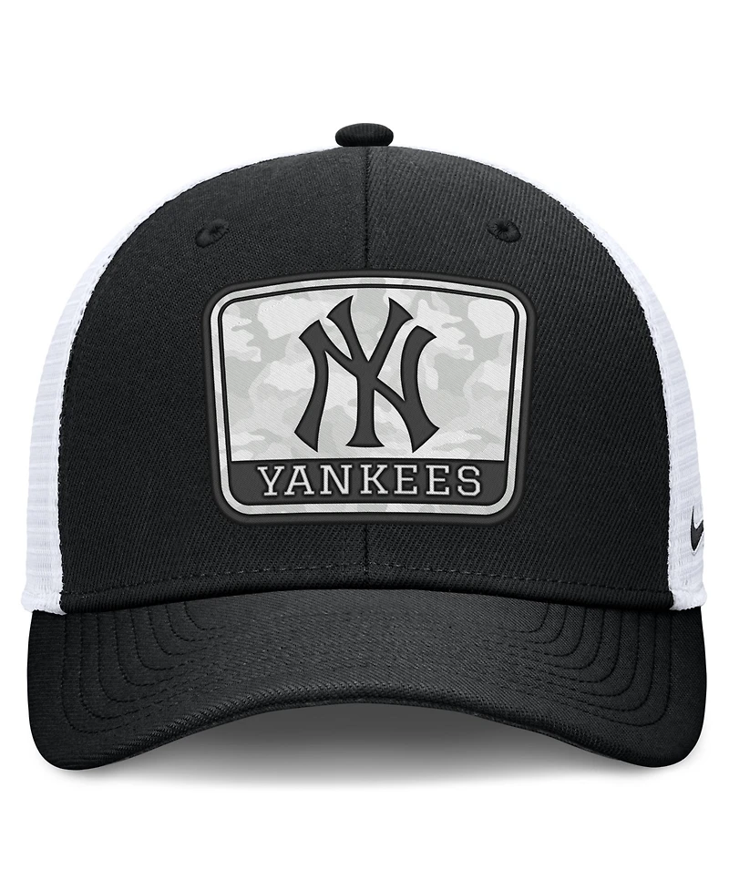 Nike Men's Black/White New York Yankees Camo Rise Trucker Dri-fit Adjustable Hat