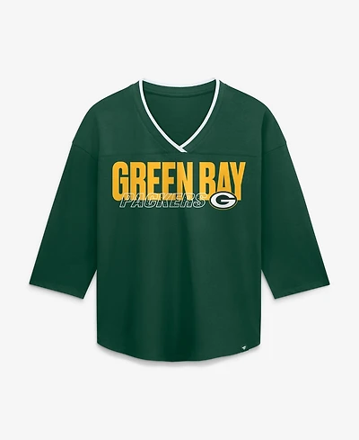 Fanatics Women's Green Bay Packers Team First Deceptive Juke 3/4-Sleeve V-Neck T-Shirt