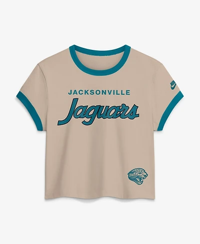 Nike Women's Cream Jacksonville Jaguars Rewind Ringer Mod Cropped T-Shirt