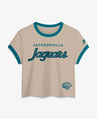 Nike Women's Cream Jacksonville Jaguars Rewind Ringer Mod Cropped T-Shirt