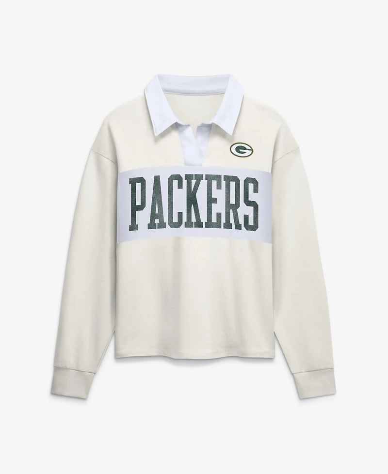 Fanatics Women's Cream Green Bay Packers Heritage Play Action Rugby Long Sleeve Polo