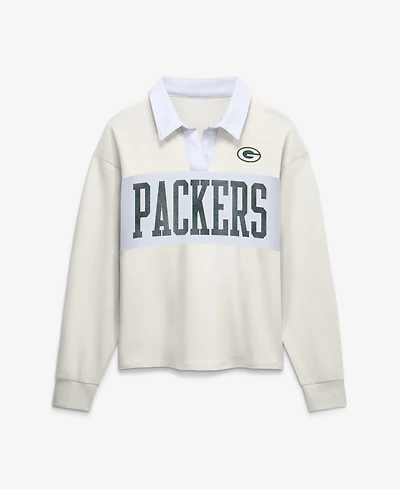 Fanatics Women's Cream Green Bay Packers Heritage Play Action Rugby Long Sleeve Polo