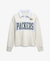 Fanatics Women's Cream Green Bay Packers Heritage Play Action Rugby Long Sleeve Polo