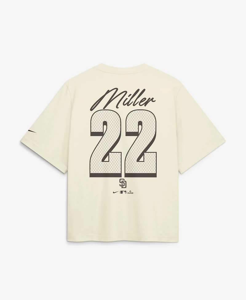 Nike Women's Mason Miller Cream San Diego Padres Premium Essentials Boxy Name & Number T-Shirt