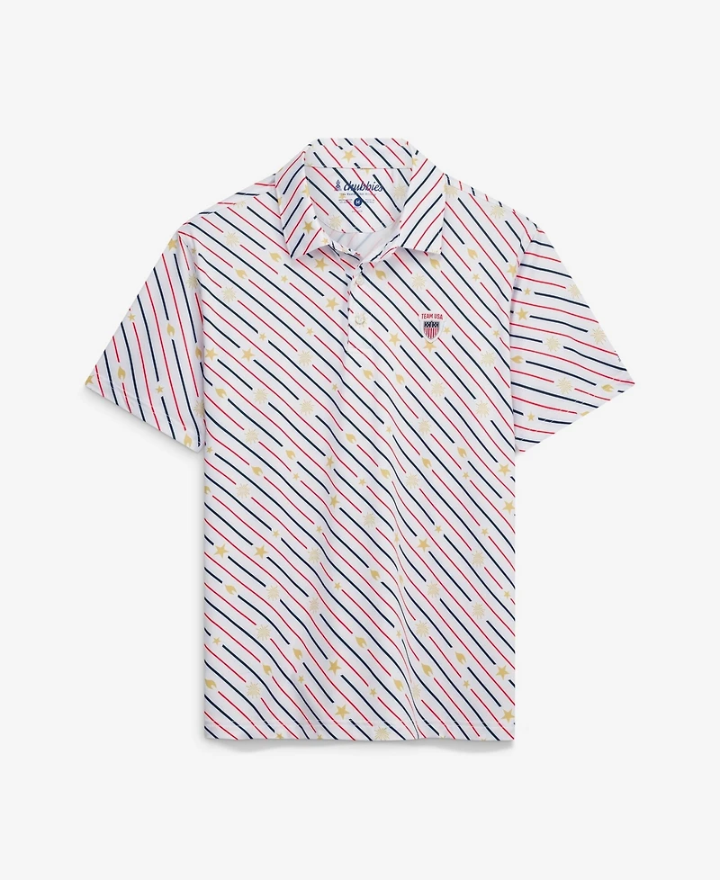 Chubbies Men's White Team Usa The Life, Liberty, Candles Performance Polo Shirt