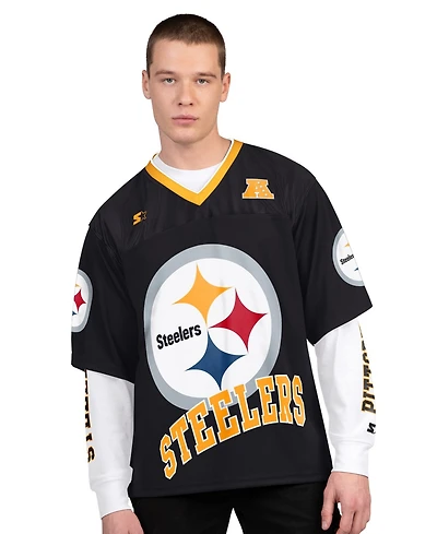 Starter Men's 2-Pack Black/White Pittsburgh Steelers Short Sleeve Long Combo Pack T-Shirt