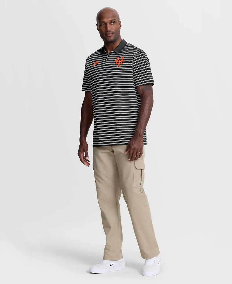 Nike Men's Black New York Mets Cooperstown Collection Dri-fit Victory Striped Polo Shirt