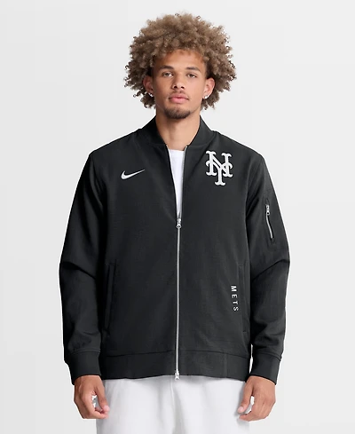Nike Men's Black New York Mets Authentic Collection Dugout Relaxed Full-Zip Bomber Jacket