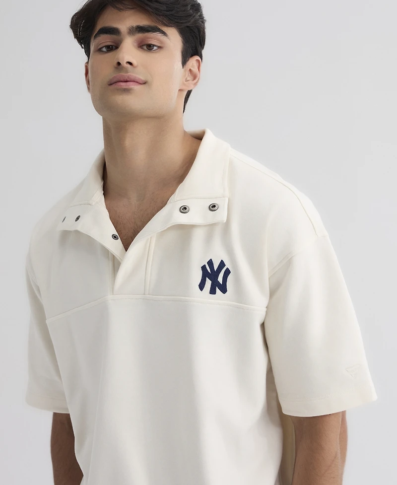 Fanatics Men's Bisque New York Yankees Iconic Short Sleeve Mock Neck Pullover Sweatshirt