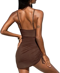 Cupshe Women's V-Neck Mesh Ruched Swim Dress