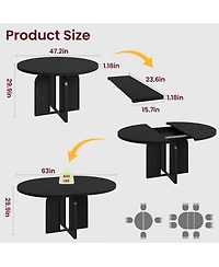 homfan Extendable Round to Oval Farmhouse Dining Table, Seats 4-8