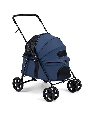 Hongge Foldable Pet Stroller with 180-Degree Canopy Swivel Wheels and One-Step Rear Brake