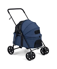 Hongge Foldable Pet Stroller with 180-Degree Canopy Swivel Wheels and One-Step Rear Brake
