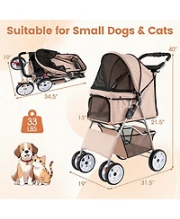 Hongge 4-Wheel Foldable Pet Stroller with Adjustable Canopy Storage Basket and Cup Holders