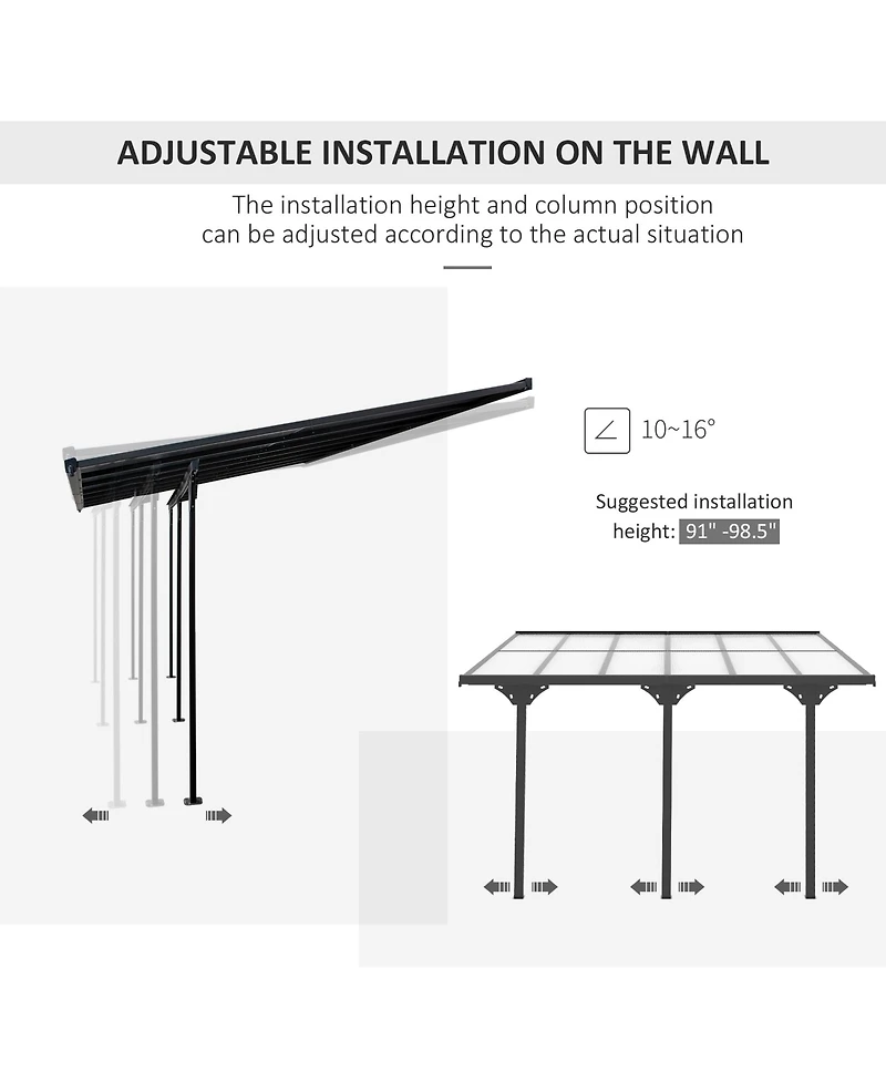 Outsunny 14.5' x 10' Transparent Wall Pergola, Uv Blocking Awning,