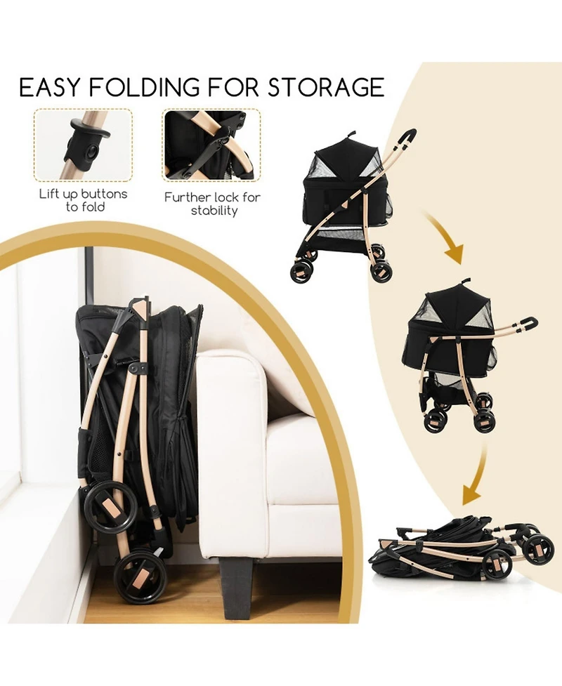 Hongge 3-in-1 Pet Stroller with Removable Carrier Car Seat and Adjustable Canopy