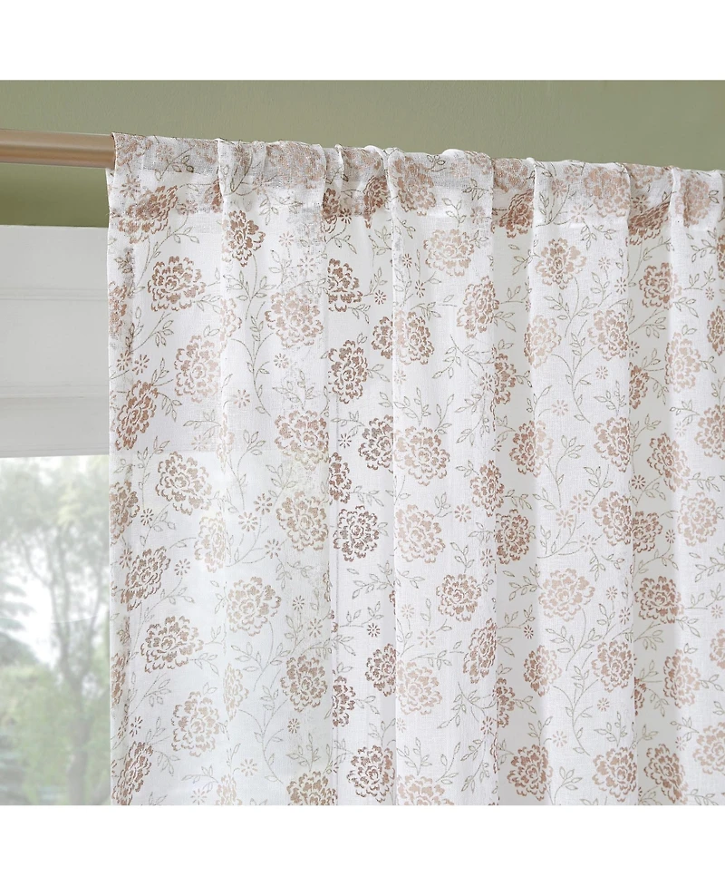 No. 918 Jacqueline Tonal Floral Puff Print Semi-sheer Rod Pocket Curtain Panel