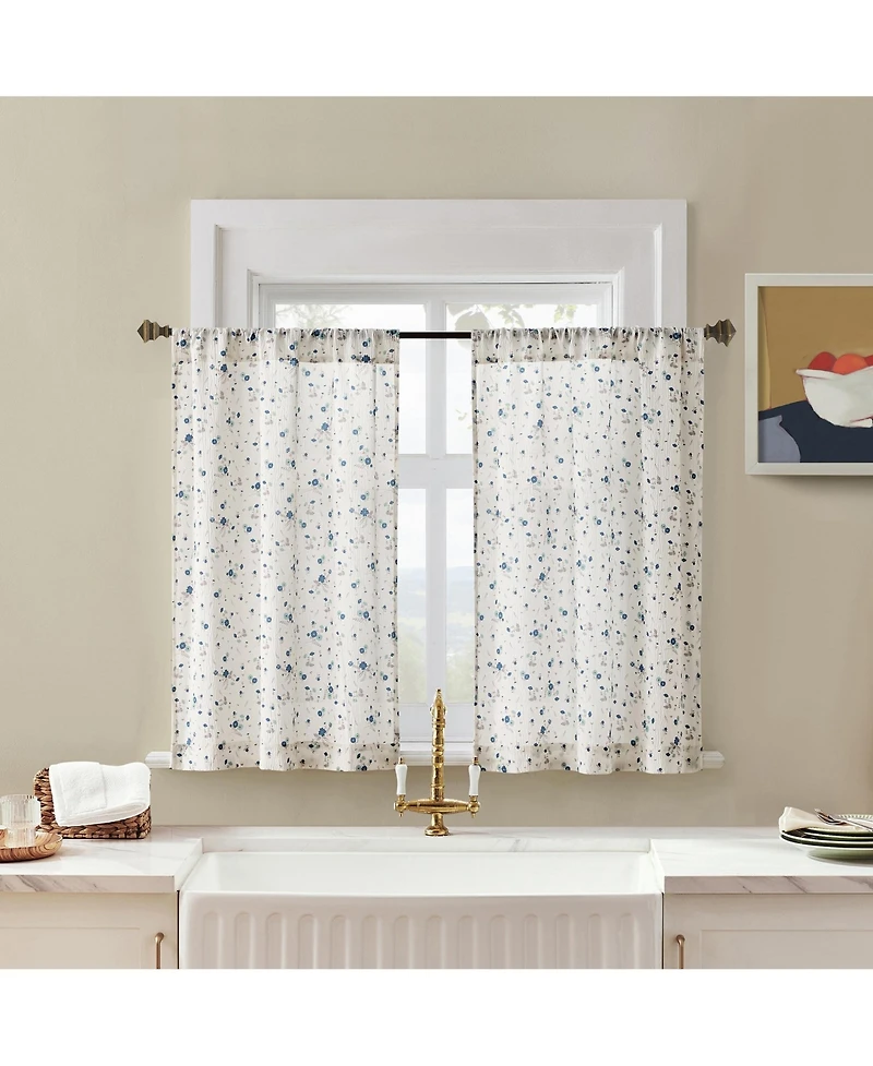 No. 918 Mirabelle Ditsy Floral Semi-Sheer Rod Pocket Kitchen Curtain Tier Pair