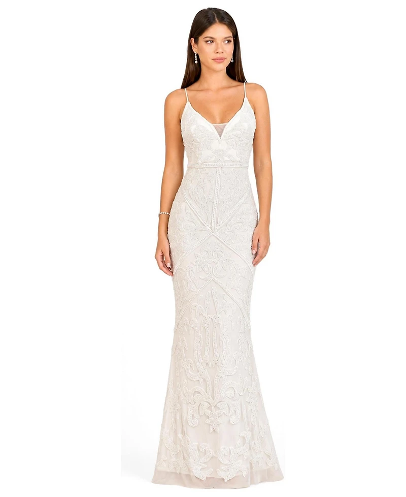 Lara Women's Beaded Spaghetti Strap Fitted Gown