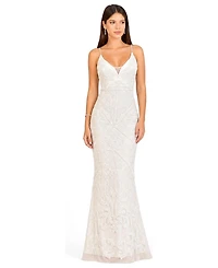 Lara Women's Beaded Spaghetti Strap Fitted Gown