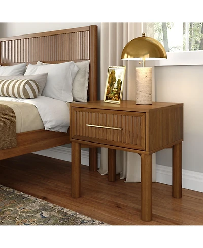 Plank+Beam Sera Fluted 1 Drawer Nightstand with Brass Handle